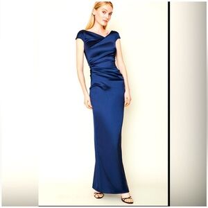 Talbot Runhof Royal Blue Cap Sleeve Dress Full Length Formal Gown Retail $1700